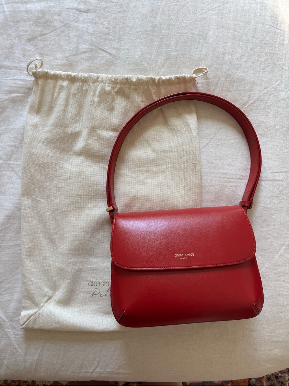 Giorgio Armani MEDIUM LA PRIMA BAG IN RED PALMELLATO LEATHER